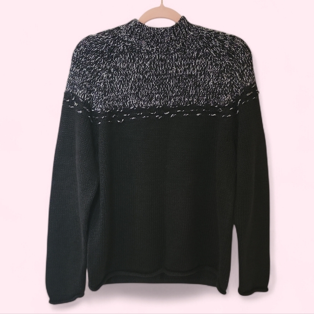 Vintage 90s Danielle Martin Black Marled Fisherman Sweater Ramie Blend Sz Large